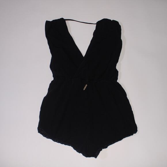 Billabong Black 100% Cotton Mini Romper With Deep Plunging Neckline Size S - Picture 2 of 4